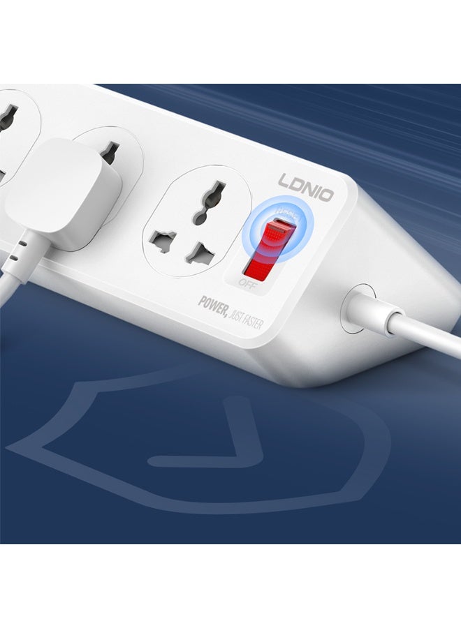 LDNIO SC10610C Universal Power Strip with 10 AC Outlets & 6 USB Ports (33W PD + QC3.0), 2500W Surge Protection Extension Socket, 2M Heavy Duty Cable , White - Image 4